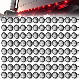 100Pcs 3/4 Inch Clear Lens Red 3 LED Marker lights, LED trailer Marker Light, LED Clearance Bullet Marker Light, Turn Signal Identification Indicator Light for Trailer Truck RV Car Bus Van