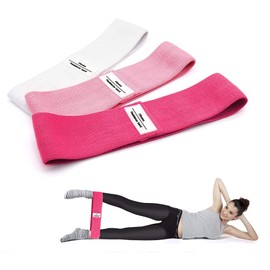 UNISEX Fabric Resistance Bands - 3 Set Non Slip Workout Exercise Bands - Ideal for Butt Booty Glutes Legs Hips Groin Squats Strength Training Rehab (Pink)
