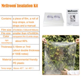 Mellroom Adjustable Window Insulation Kit 47inX63in(120X160cm) for Winter Keep Cold Out,cuttable Transparent Film 180㎛ Thickness,Easy to Open for Ventilation,Reusable Plastic Window wrap