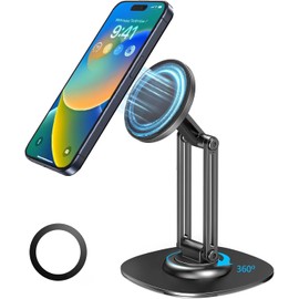 Soporte Celular Magnético Escritorio, Base Metálica Plegable, Soporte Magnético para Teléfono Celular, Soporte Ajustable para Celular, Giratorio y Plegable