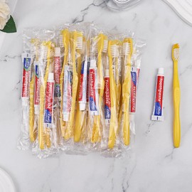 Disposable Toothbrushes with Toothpaste Pack of 20, Yellow Hollow Toothbrush with 10g Toothpaste Individually Wrapped Disposable Travel Toothbrushes Kit in Bulk for Homeless,Airbnb,Hotel,Charity