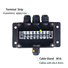 YETLEBOX Watertight Junction Box, IP67 Waterproof Electrical Project Box with 8P 15A Barrier Terminals,1 in/3 Out Cable Glands Electronic Enclosure 3.94" x 2.68" x 1.97"