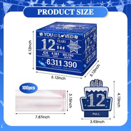 TOYEISHI 12 Happy Birthday Money Box for Cash Gift, 12th Birthday Decorations for Boys and Girls, Gifts for 12 Year Old Boy, Boy Birthday Gift Ideas, Cool Things for Teen -Blue with 100PCS Bags