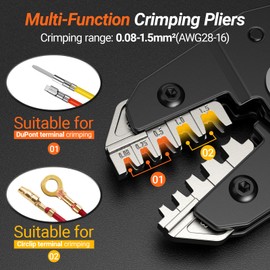 Crimping Pliers, Dupont Crimping Tool + Blade Receptacles, 2-in-1 Crimping Tool, Dupont Connector for 0.08-1 mm², Flat Connector for 0.5-1.5 mm² Crimping Tool Set, Dupont and Flat Sleeves, One-Piece