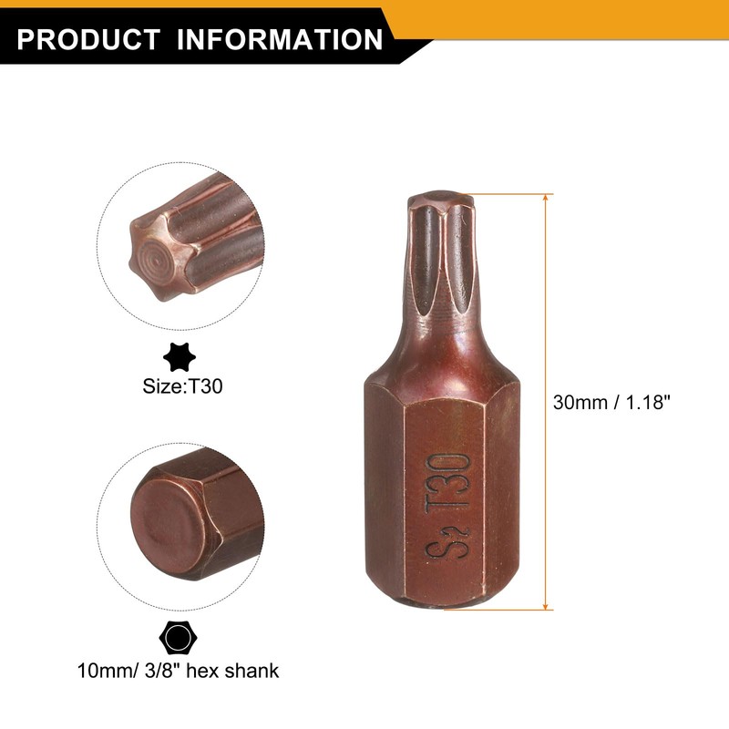 HARFINGTON T30 Torx Screwdriver Bit 10mm Hex Shank 30mm Length