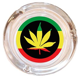 Black Ball Corp. Rasta Leaf Glass Ashtray - 4" Round