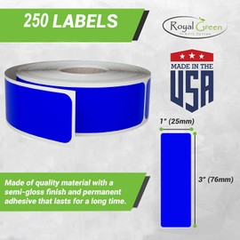 Blue Label Stickers 3 x 1 inch - 250 Pack,(7.5cm x 2.5cm) Rectangle Sticker on a Roll by Royal Green