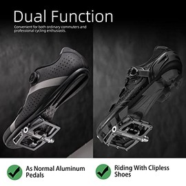 ROCKBROS Pedales de Bicicleta de Montaña MTB Pedales de Aluminio Compatibles con SPD Pedales Sin Clip de Doble Función Plataformas Planas Ligeras Antideslizantes 9/16 para Bicicletas de Montaña