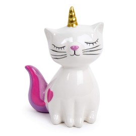 Truu Design, Cute Novelty Ceramic Unicorn Cat Kids Money Bank, 3.9 x 3 inches, White