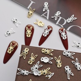 Easter Nail Charms 3D Silver Rabbit Nail Art Charms Cute Nail Gems with Rhinestones Cute Gold Rabbit Charms for Nails Nail Charms for Acrylic Nails Supplies DIY Nail Art Decoration 10Pcs