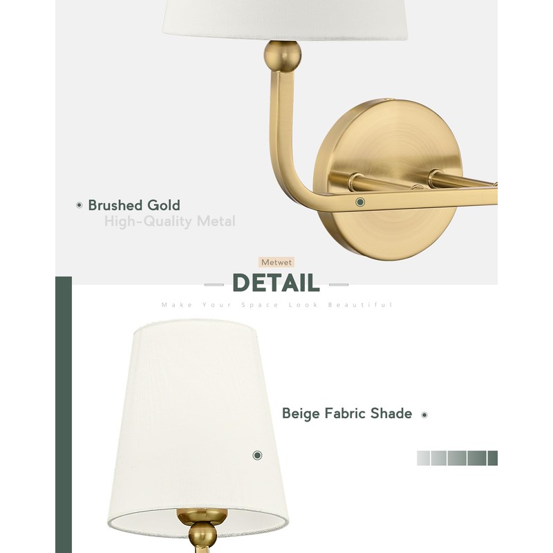 METWET 2 Light Bathroom Light Fixtures, Brushed Gold Vanity Lights,