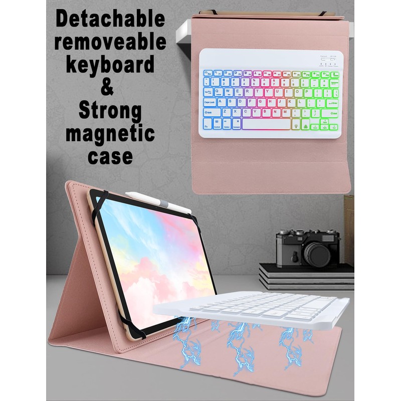 XCHYTECHER Universal Tablet Keyboard Case for 9.7",10.1",10.2",10.5",10.9",11" Tablets,7 Color Rainbow