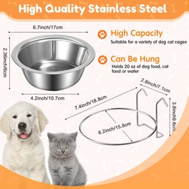 6 Pieces Hanging Pet Bowl Dog Crate Bowl with Holder Stainless Steel Dog Bowls Food Water Kennel Bowls Non Spill Bunny Feeder Hanging Coop Cup for Dogs Cats (20 oz)