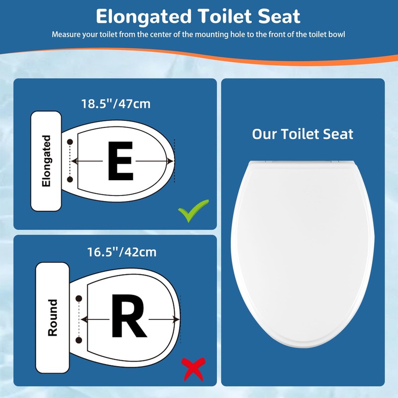 Universal Toilet Seat Elongated with Soft Close Cover, Oval Toilet