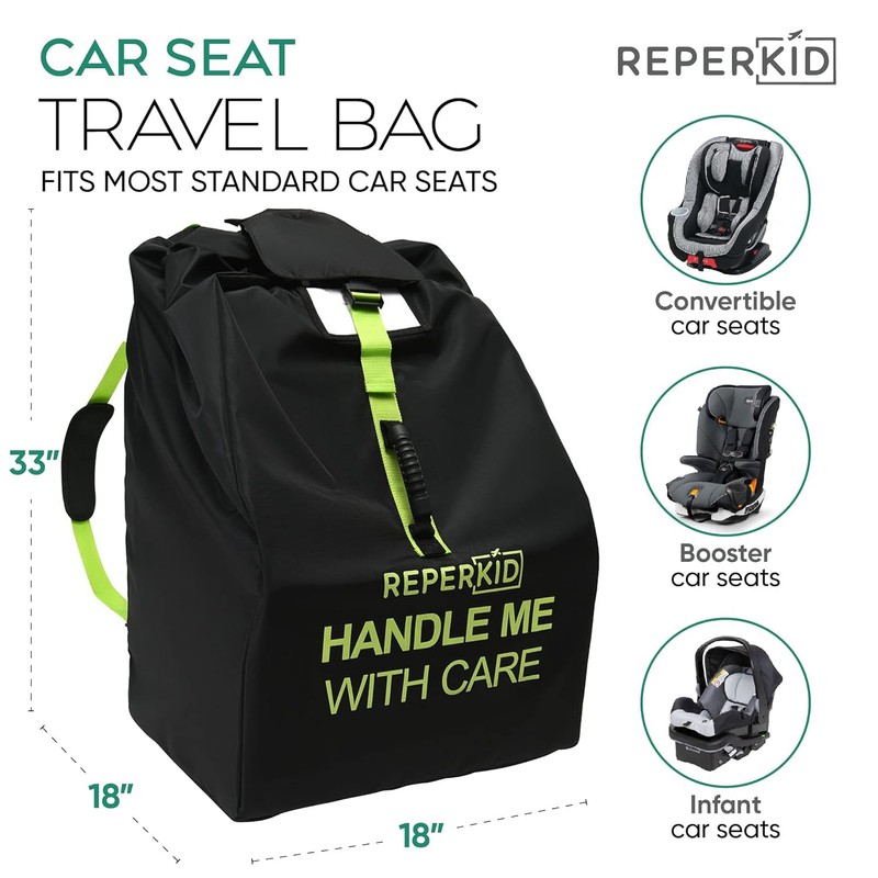 reperkid Car Seat Travel Bag for Airplane, Black and Green,