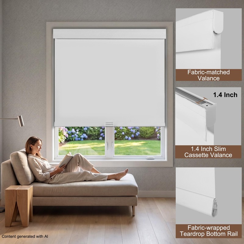 BERISSA Cordless Blackout Roller Shades for Indoor Windows with Light