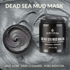 PureNaturis Mascarilla Orgánica De Barro Del Mar Muerto Para Rostro Y Cuerpo, Minimizador De Poros De Calidad Premium Para El Acné, Puntos Negros, Piel Grasa, Fórmula Para Apretar La Piel