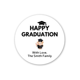 Emma Pink Studio Happy Graduation Labels, Custom Graduation Announcement Invitation Envelope Seal Party Favor Stickers, Various Sizes (Black, 3" - 6 stickers/set)