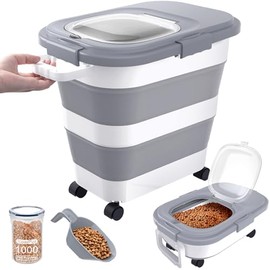 23-25 Lbs Airtight Dog Food Storage Container,Collapsible Dog Food Container with Lid,Wheels,Handle,Large Pet food storage Container with Scoop,Small Food Container for Dog Cat