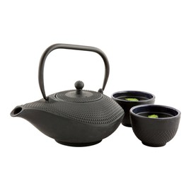 Tetsubin 34 Ounce Cast Iron Teapot, 1 With Strainer Iron Teapot - Retains Heat, Curved Handle, Black Cast Iron Japanese Tea Kettle, Hobnail - Restaurantware