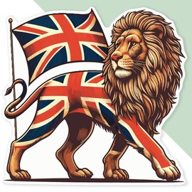 Extra Large 460mm 'Lion with Union Jack' Permanent Sticker Decal for Cars/Windows/Bins/Walls (DW00128163)