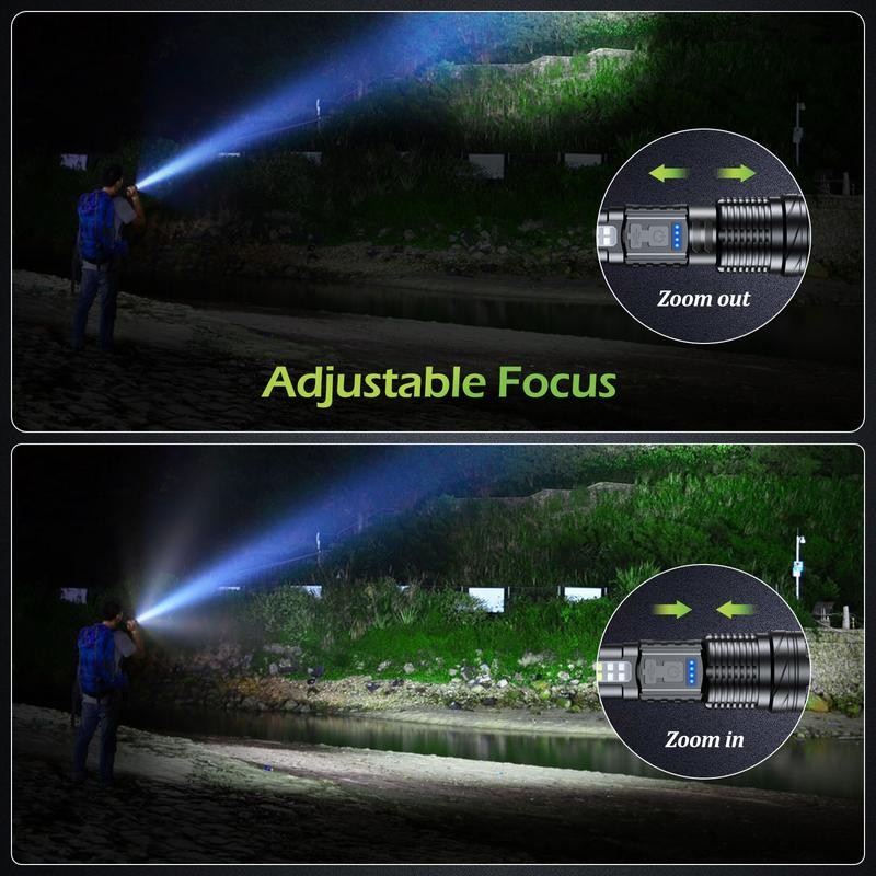 EARRCK Strong Flashlight/USB Rechargeable,Emergency Lighting White Flashlight Red/Blue Alarm Lights/Waterproof