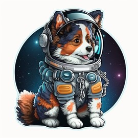 Yoonek Graphics Cute and Adorable Australian Shepherd Wearing a Space Helmet in Space Decal Sticker for Car Window, Laptop and More.1585Australian Shepherd4