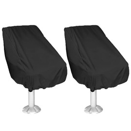 COOSOO Boat Seat Cover 2 Pack Waterproof Outdoor Captain's Chair Cover Heavy Duty 420D Boat Bench Seat Cover Weather UV Resistant Helm Chair Protective Black