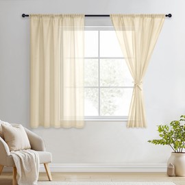 DWCN Voile Curtains Pencil Pleat Curtains with Tiebacks Net Curtain for Windows Tape Top Sheer Curtain 2 Panels, Beige, W52 x L63 Inch