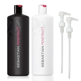 Sebastian Professional Penetraitt Shampoo & Conditioner Duo Set | 33.8 Fl Oz Liter Bottles Prepack with Pumps Included | Strengthening & Deep Repair | For Dry, Damaged, & Colored Hair