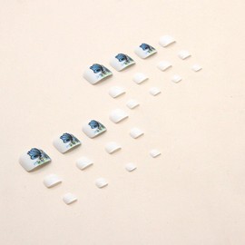 Square Press on Toenails Spring Toe Nail Press ons Short Fake Toenails with Blue Flower Butterfly Designs Daily Wear Simple False Toenails Artificial Stick on Toenails for Women 24Pcs