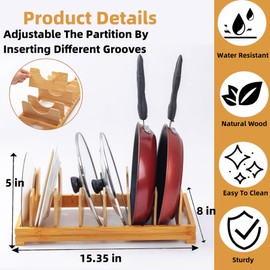 ESEHGS Pots and Pans Lid Organizer Holder Rack,Pot and Pan Organizer Drawer Organizer for Cutting Boards & Baking Sheets,Plates, Frying Pan, Skillet,Reusable Containers (Brown)