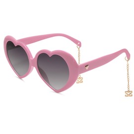 SOJOS Sunglasses Womens Heart Shaped Sunglasses Vintage Retro Glasses with Chain SJ2252 Light Pink Frame/Grey Lens