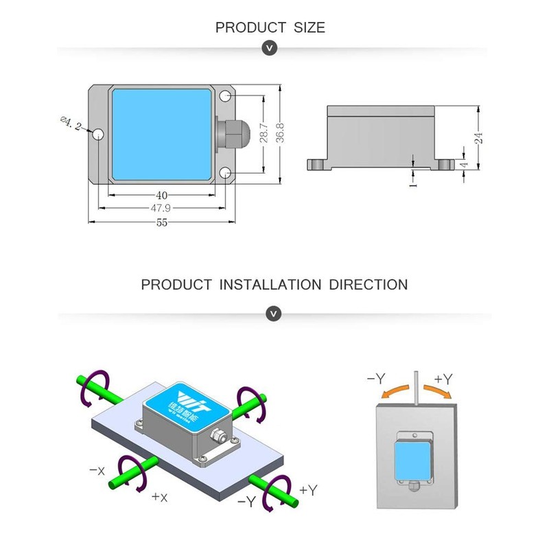 [Military Grade Accelerometer + Inclinometer] HWT901B-RS485 MPU9250 9-Axis Gyroscope +