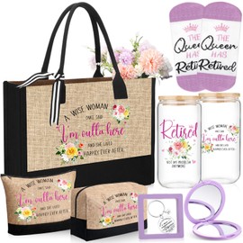 Yetene 7 Pcs Retirement Gifts for Women 2025 Happy Retired Gifts for Retirees Coworker Including Cups, Canvas Tote Bag, Socks, Mirror, Makeup Bag and Keychain in Gift Boxes for Retired(Brown)