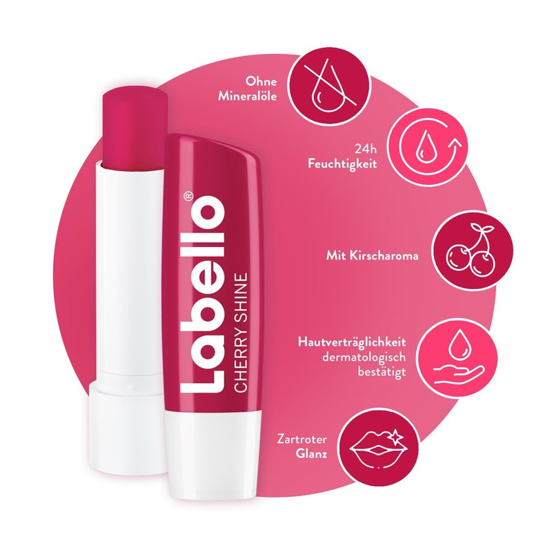 Labello Cherry Shine Lip Balm, Lip Care with Soft Red