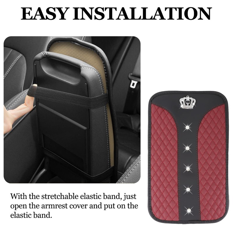 Wogomz Bling Crown Car Center Console Cover, 12.7"×7.7" Armrest Cover