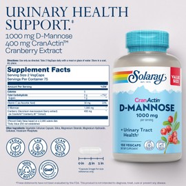 Solaray D-Mannose 1000mg with CranActin Cranberry Supplement 400mg, Urinary Tract Health & Bladder Support Capsules with Vitamin C, Vegan, 60 Day Guarantee, 75 Servings, 150 VegCaps