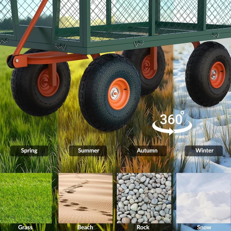 Heavy Duty 500Lbs Garden Cart Utility Wagon 180° Handle 10"