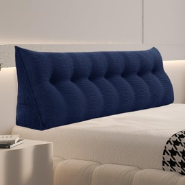 Daneey Headboard Wedge Pillow Bed Wedge Pillow for Headboard Bolster Reading Pillow for Bed Back Pillow for Sitting in Bed Wedge Pillow Headboard with Removable Corduroy Cover (Deep Blue, King)