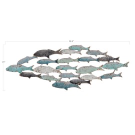 Creative Co-Op Wood School of Fish Wall Décor, Distressed Turquoise and White