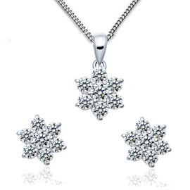 baobei crystal necklace jewellery set Cubic Zirconia shining sterling silver snowflake pendant necklace and stud earrings gift for women girls with silver chain jewellery box (f1469)