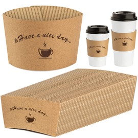HLWDFLZ Kraft Paper Coffee Cup Sleeves 50 packs - Coffee Sleeves, Disposable Corrugated Cup Sleeves Holder for Protective Hot and Cold Insulation, Fits 10, 12, 16, 20 oz Paper Cups (Cup Not Included)