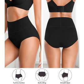 OLIKEME Black Tummy Control Underwear High Waisted Underwear Cotton Postpartum Underwear Soft Stretch Full Coverage Briefs Womens Underwear, Size L