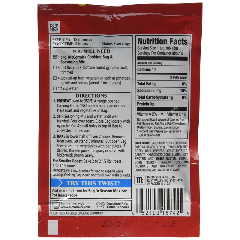 McCormick Pot Roast Bag n' Season, 0.81 OZ (Pack -