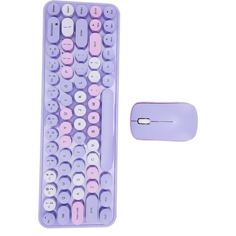 Keyboard Mouse Combo 2.4GHz Wireless Cute Retro 68 Round Keycaps