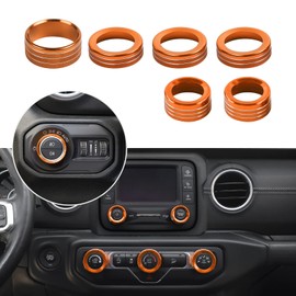 JeCar Center Console Switch Knob Cover AC/Headlight Button Trim Aluminum Alloy Interior Accessories for Jeep Wrangler JL JLU 2018-2022 & Gladiator JT Truck with Specific Dial Panel, Orange