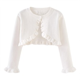Miccina Toddler Girls Cardigan Sweater Bolero Shrug Baby Kids Long Sleeve Cropped Dress Up Button Closure Jacket Tops B-White