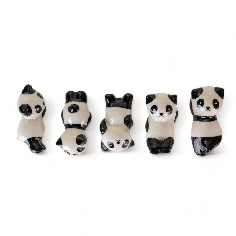 5 Pair Japanese Asian Bamboo Chopsticks Set with Panda Ceramic