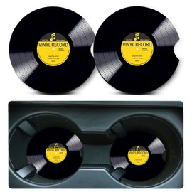 Car Coasters for Cup Holders,2 Pack Retro Vinyl Record Car Coasters,2.75" Universal Size Anti Slip Rubber Mat,Automotive Cup Holder Decal Decor Accessories,Gifts for Women,Men,Mom